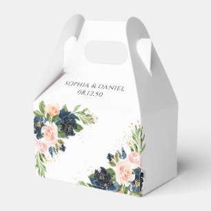 Navy & Blush Pink Floral Wedding Favour Box