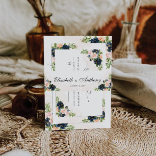 Navy & Blush Pink Floral Wedding Invitation Belly Band