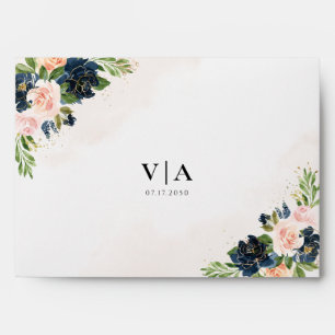 Navy & Blush Pink Floral Wedding Invitation Envelope