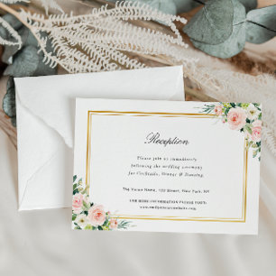 navy & blush pink floral wedding reception card