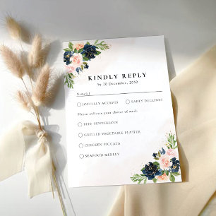 Navy & Blush Pink Floral Wedding RSVP Card