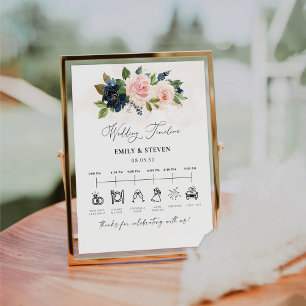 Navy & Blush Pink Floral Wedding Timeline Sign