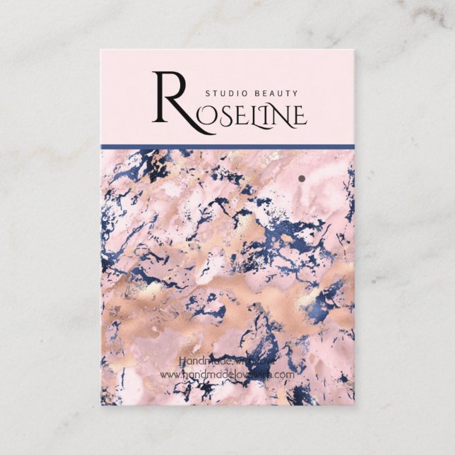 Navy Blush pink gold marble jewlery display Business Card (Front)