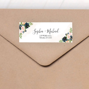 Navy & Blush Pink Wedding Return Address Label