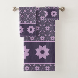 Navy Blush Star Flower Seamless Pattern Design Bath Towel Set