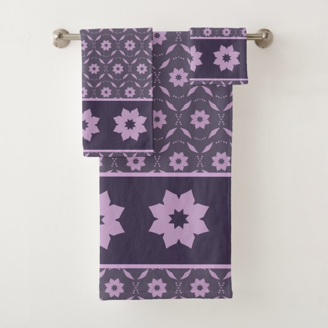 Navy Blush Star Flower Seamless Pattern Design Bath Towel Set (Insitu)