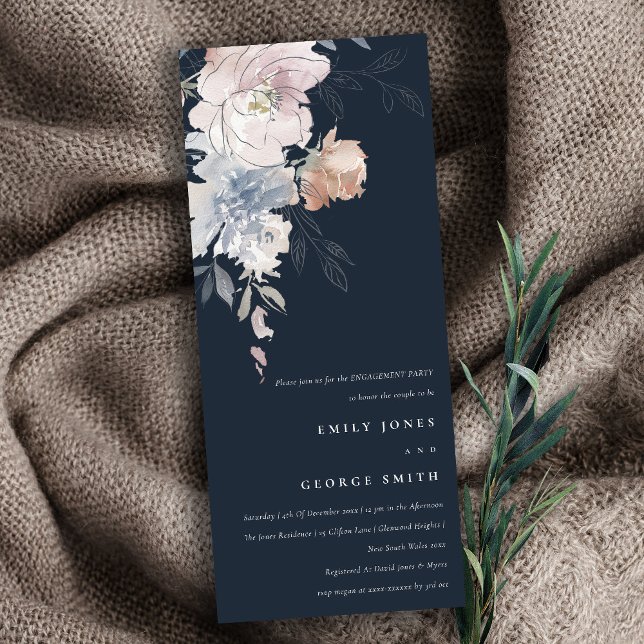 Navy Blush Watercolor Floral Engagement  Invitation (Creator Uploaded)