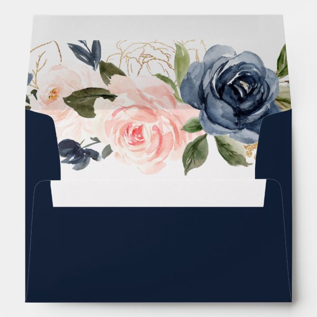 Navy & blush watercolor floral envelope (Back (Bottom))