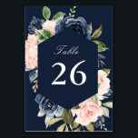 Navy & blush watercolor floral wedding table number<br><div class="desc">A Modern floral frame with watercolor blush pink and navy blue flowers. The text and colours on this card can be personalised.</div>