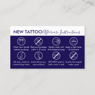 navy Body Art Aftercare Instructions Tattoo Business Card