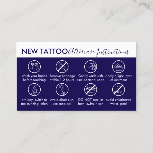 navy Body Art Aftercare Instructions Tattoo Business Card (Back)