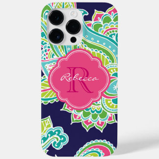 Navy Bohemian Paisley Custom Monogram Case-Mate iPhone 14 Pro Max Case
