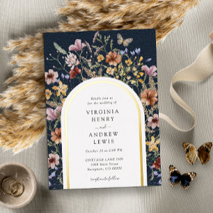 Navy Boho Arch Wedding Invitation