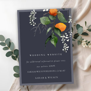 Navy Boho Orange Blossom Botanical Wedding Website Enclosure Card