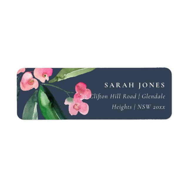 NAVY BOHO PINK CHRIST THORN CACTI BLOOM ADDRESS (Front)