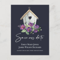 NAVY BOHO RUSTIC FLORAL BIRDHOUSE SAVE THE DATE