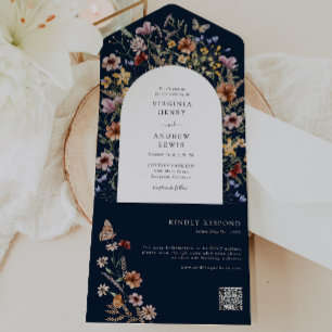 Navy Boho Wedding All In One Invitation