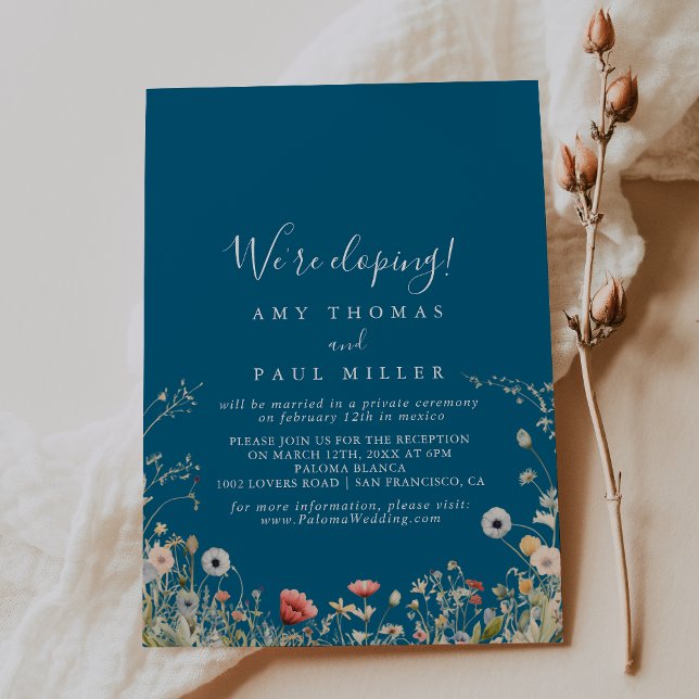 Navy Boho Wildflower Elopement Reception Invitation (Creator Uploaded)