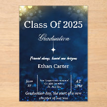 Navy Bokeh Graduation Invitation