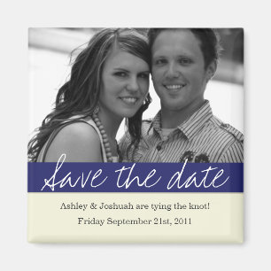 Navy Bold Banner Photo Save The Date Magnet