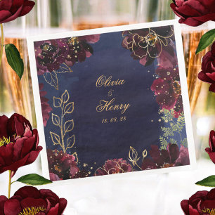 Navy Bordeaux Wedding 5 Inch Square Cocktail Napkin