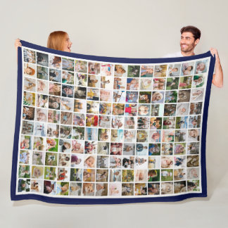 Navy Border 140 Photos Make Your Own Collage Fleece Blanket