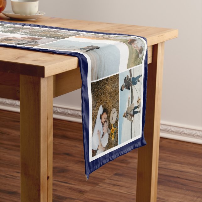 Navy Border 16 Photos Make Your Own Collage Short Table Runner (In Situ)