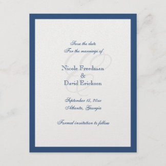 Navy border monogram wedding announcement card