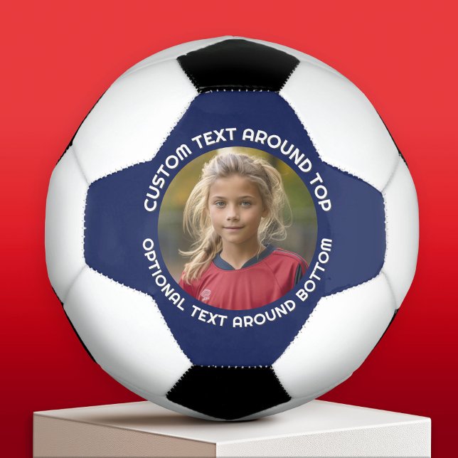 Navy Border with Photo and Text around a Circle Soccer Ball (Custom Soccer Ball)
