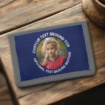 Navy Border with Photo and Text around a Circle Trifold Wallet<br><div class="desc">Add one picture to this minimal design. A modern minimal font surrounds the photo with a place to upload 1 square photo.</div>