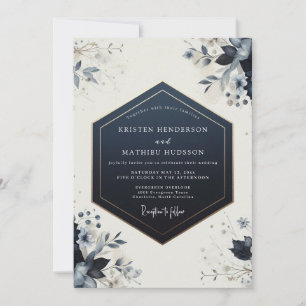 Navy Botanical Bloom Wedding Invitation