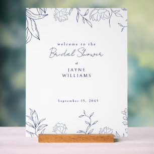 Navy Botanical Bridal Shower Acrylic Welcome Sign