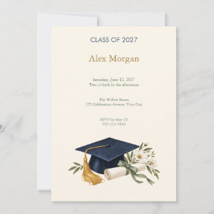 Navy Botanical Graduation Party Invitation