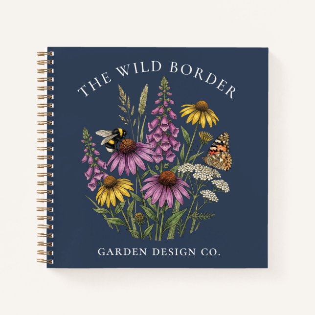 Navy Botanical Pollinator Garden Notebook Journal (Front)