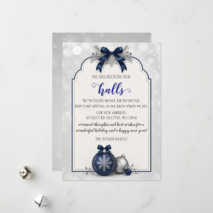 Navy Bow Christmas Decking The New Halls Moving Holiday Card