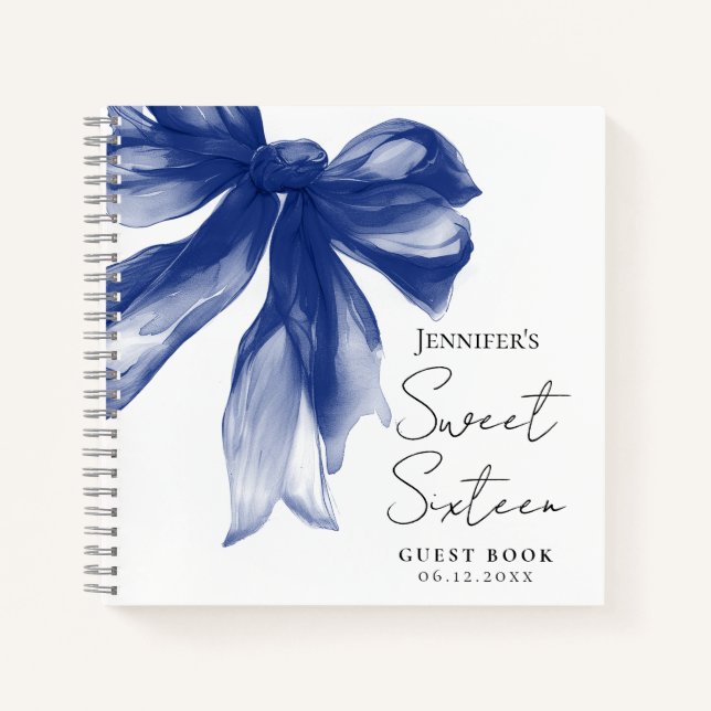 Navy Bow Coquette Script Sweet 16 Guest Book  (Front)