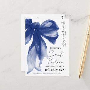 Navy Bow Coquette Sweet 16 Save the Date  Postcard