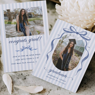 Navy Bow Graduation Open House Party Invitation