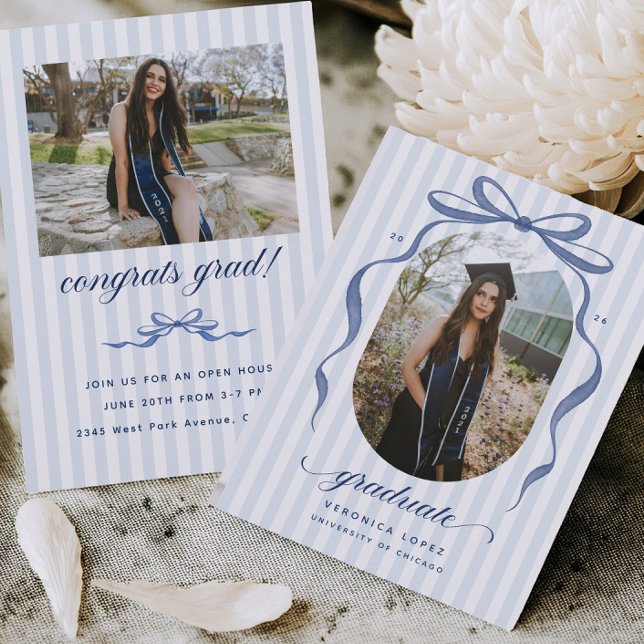 Navy Bow Graduation Open House Party Invitation (Creator Uploaded)