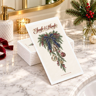 Navy Bow Jingle & Mingle Christmas Napkin