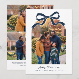 Navy Bow Merry Christmas Family Photo Holiday Card