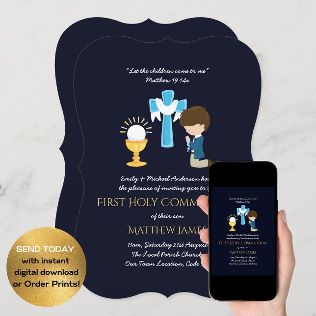 Navy BOYS First Holy Communion Invitations (Creator Uploaded)
