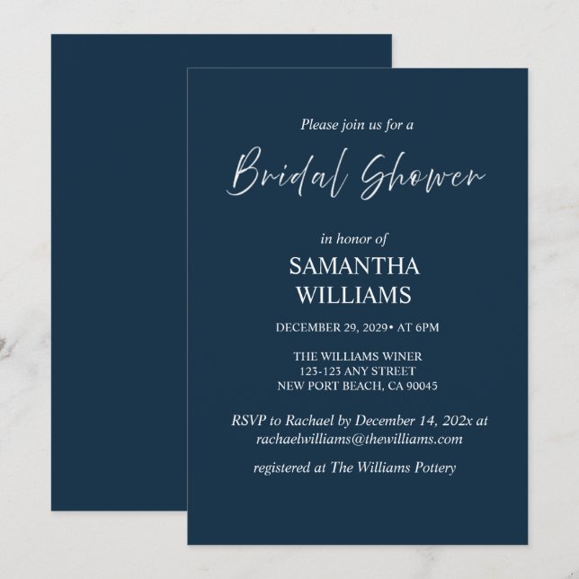 Navy Bridal Shower Invitation (Front/Back)