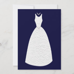 Navy Bridal Shower Vintage White Wedding Dress Invitation