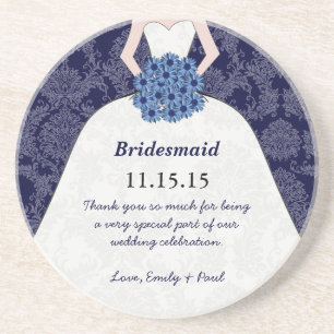 Navy Bridesmaid Wedding Gown Coasters