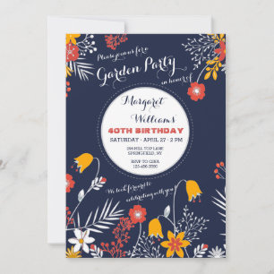 Navy Bright-eyed Flowers Invitation