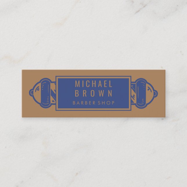 Navy Brown Barber Pole | Barber | Hair Stylist Mini Business Card (Front)