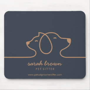 Navy Brown Dog Cat Linear pet studio office Mouse Pad