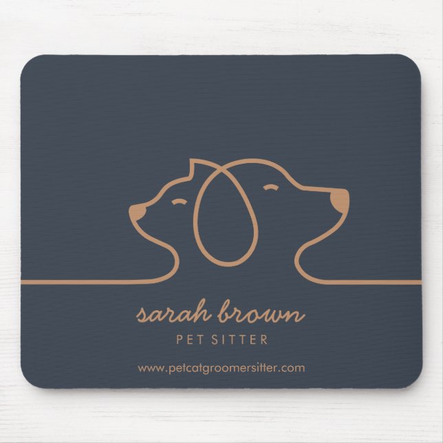 Navy Brown Dog Cat Lineart pet studio Mouse Pad (Front)
