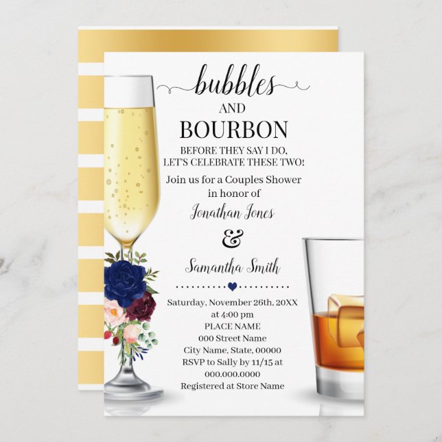 Navy Bubbles & Bourbon before I do couples shower  Invitation (Front/Back)